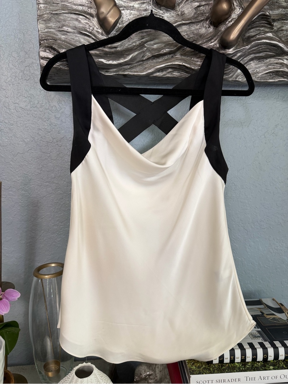Silk Sleeveless Cowl Neck Tank Top